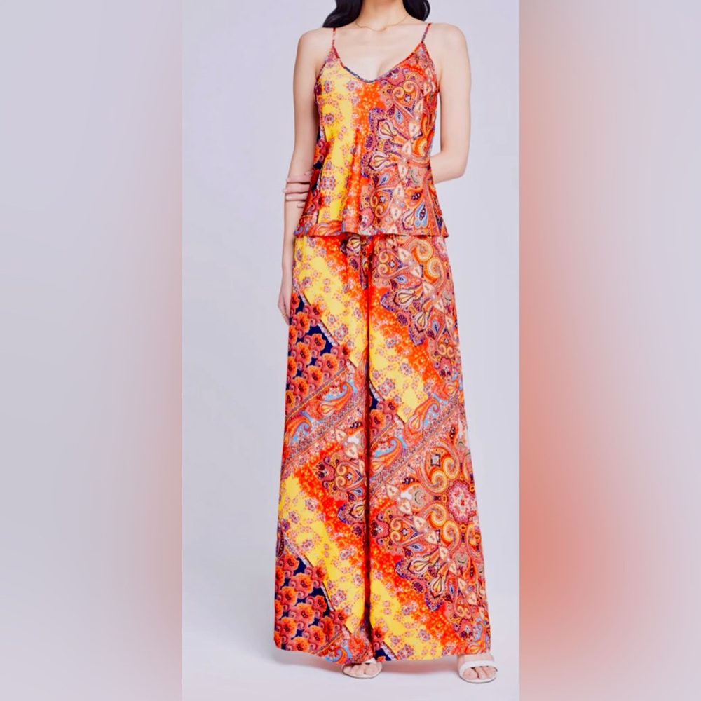 L'AGENCE-  Lillian-Multicolor Paisley Scarf Wide-Leg Pants - Picture 3 of 14